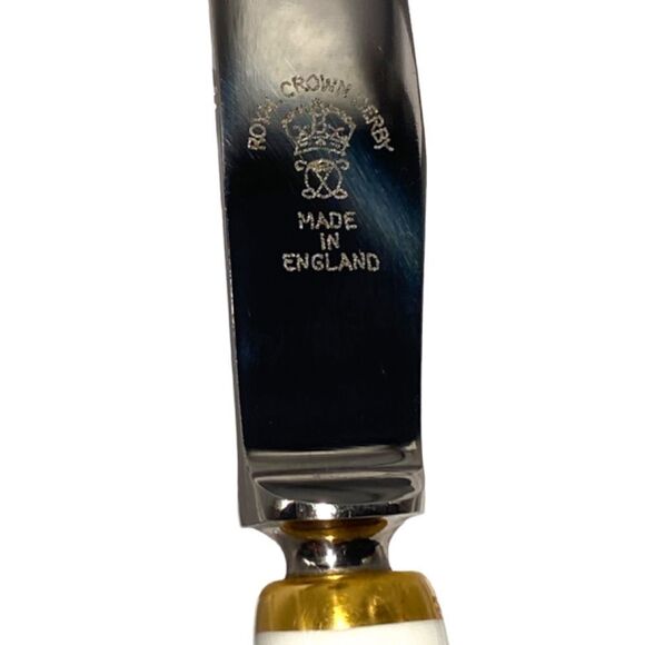 Set of 13 Royal Crown Derby Vine Gold Steak Knives Bone China Handles - Picture 5 of 7